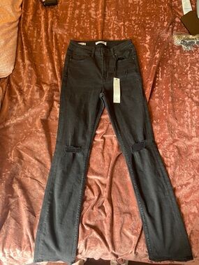Vigoss Black Flare Jeans with Knee Distress